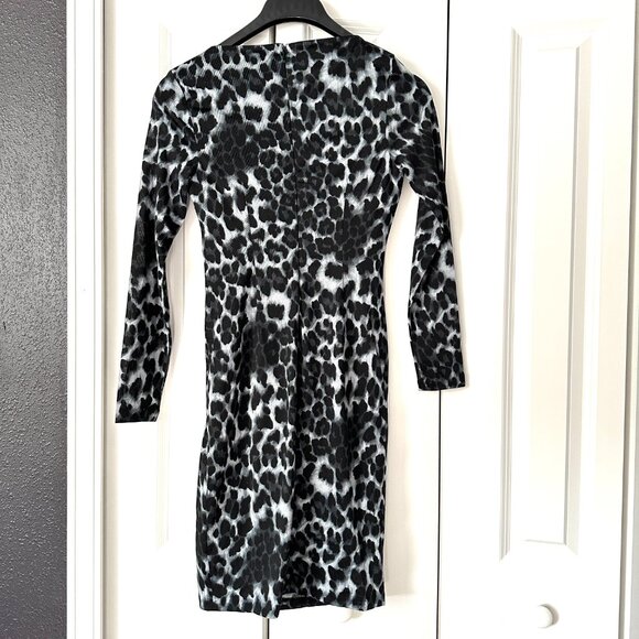 PHILOSOPHY | Leopard Print Ruched Long Sleeve Dress | Black &White | Size:S - Picture 2 of 7